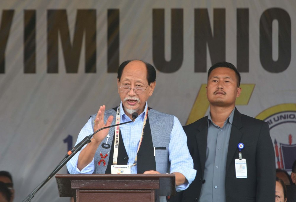 Nagaland Chief Minister Dr Neiphiu Rio addresses the Golden Jubilee celebration of programme of Tenyimi Union Dimapur held at DDSC stadium on November 5. (Morung Photo)